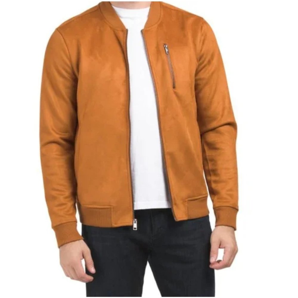 Ben Sherman Faux Suede Bomber Zipper Cognac Jacket Men's